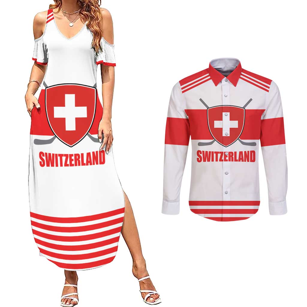 Custom Switzerland Ice Hockey Couples Matching Summer Maxi Dress and Long Sleeve Button Shirt Come on La Nati