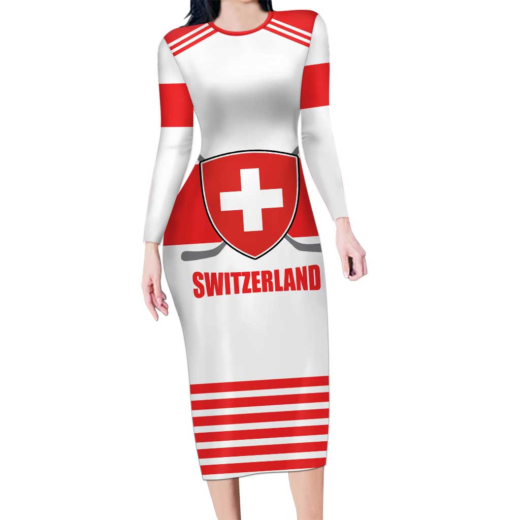 Custom Switzerland Ice Hockey Family Matching Long Sleeve Bodycon Dress and Hawaiian Shirt Come on La Nati