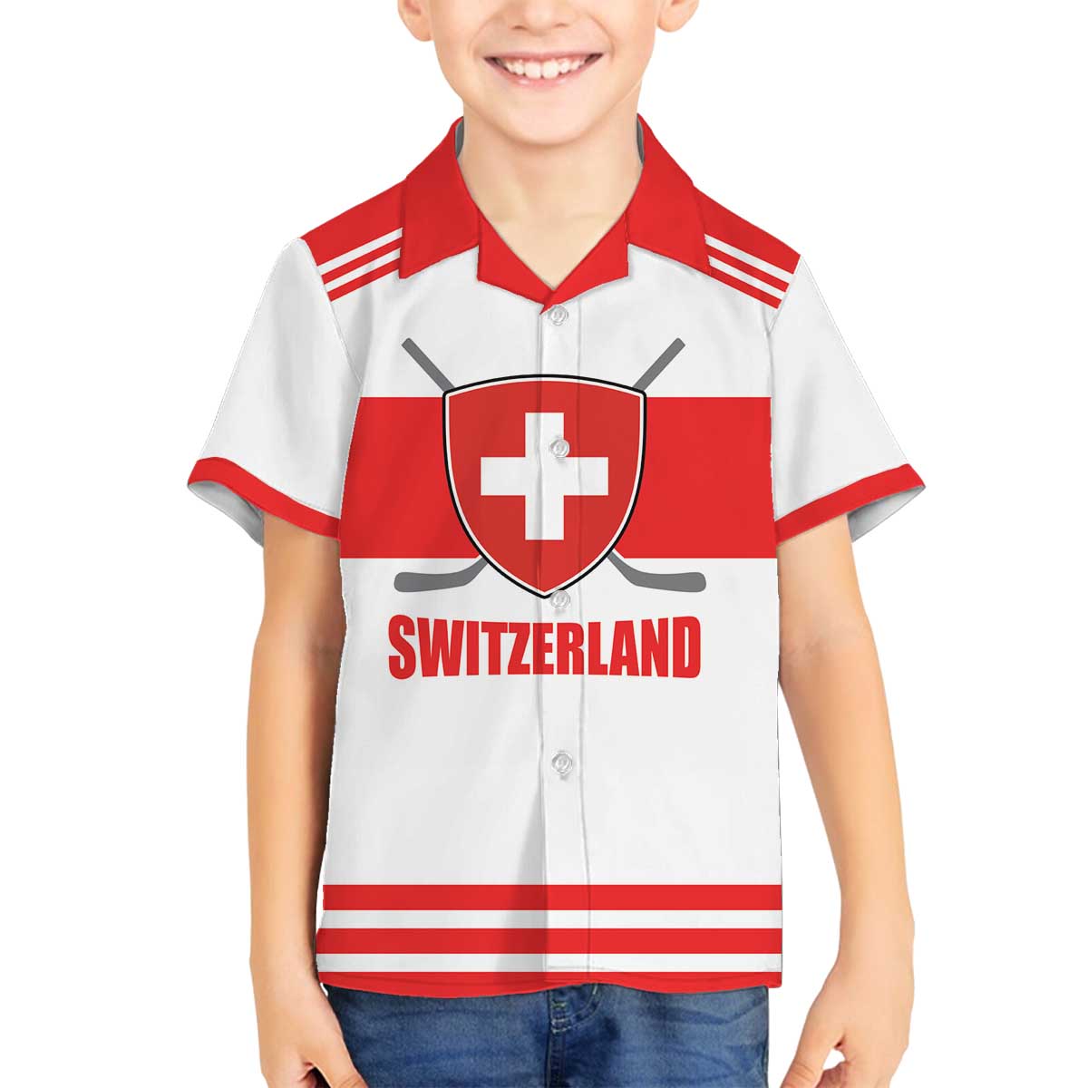 Custom Switzerland Ice Hockey Family Matching Off The Shoulder Long Sleeve Dress and Hawaiian Shirt Come on La Nati
