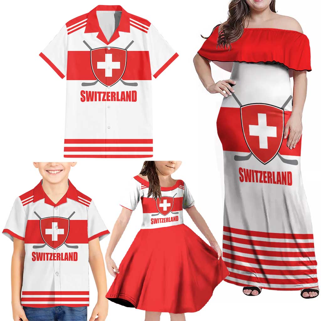 Custom Switzerland Ice Hockey Family Matching Off Shoulder Maxi Dress and Hawaiian Shirt Come on La Nati