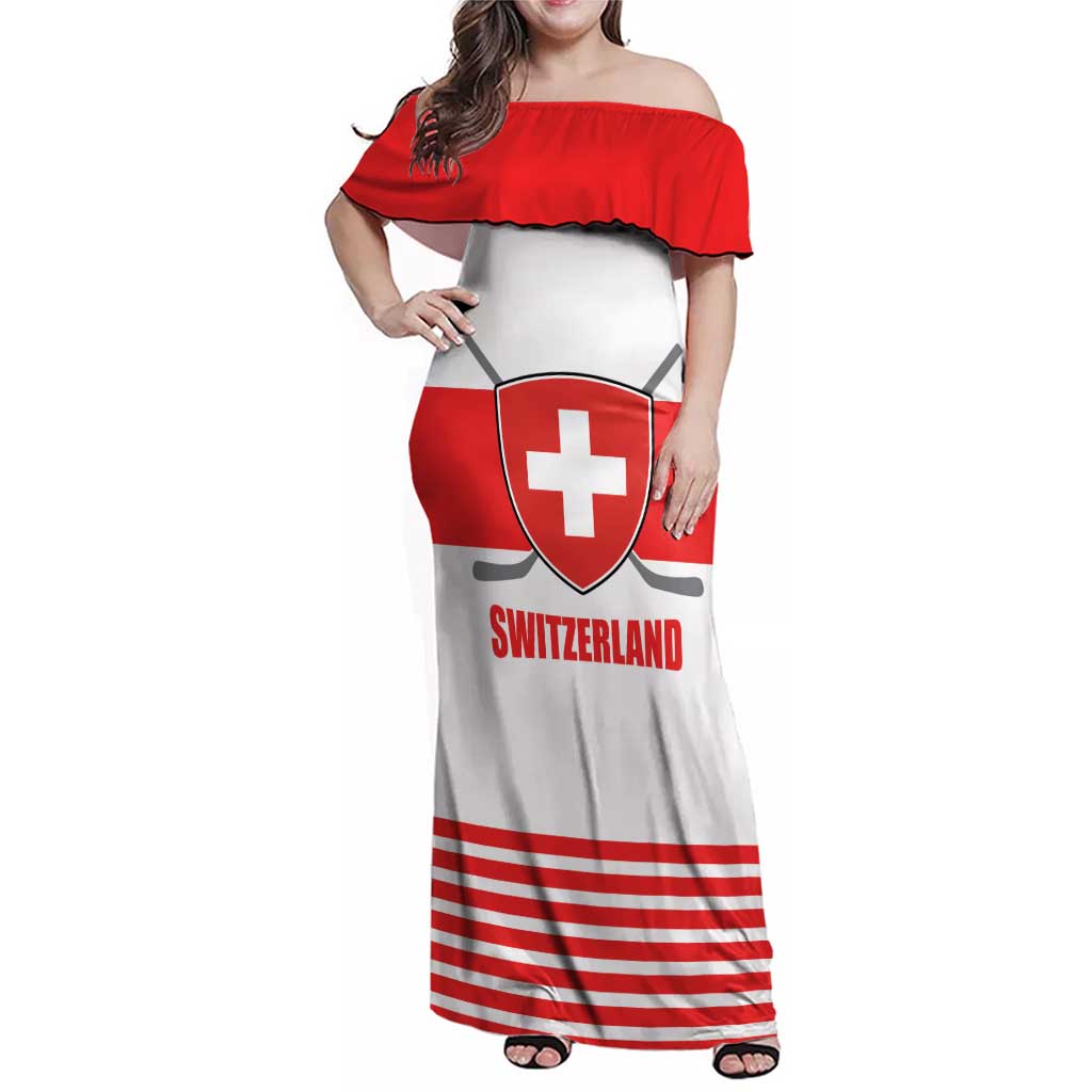 Custom Switzerland Ice Hockey Family Matching Off Shoulder Maxi Dress and Hawaiian Shirt Come on La Nati