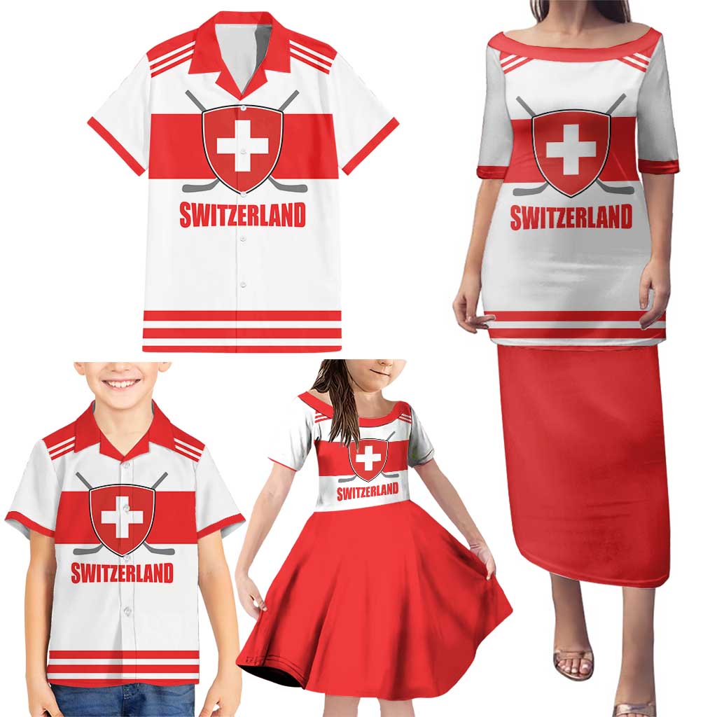 Custom Switzerland Ice Hockey Family Matching Puletasi and Hawaiian Shirt Come on La Nati