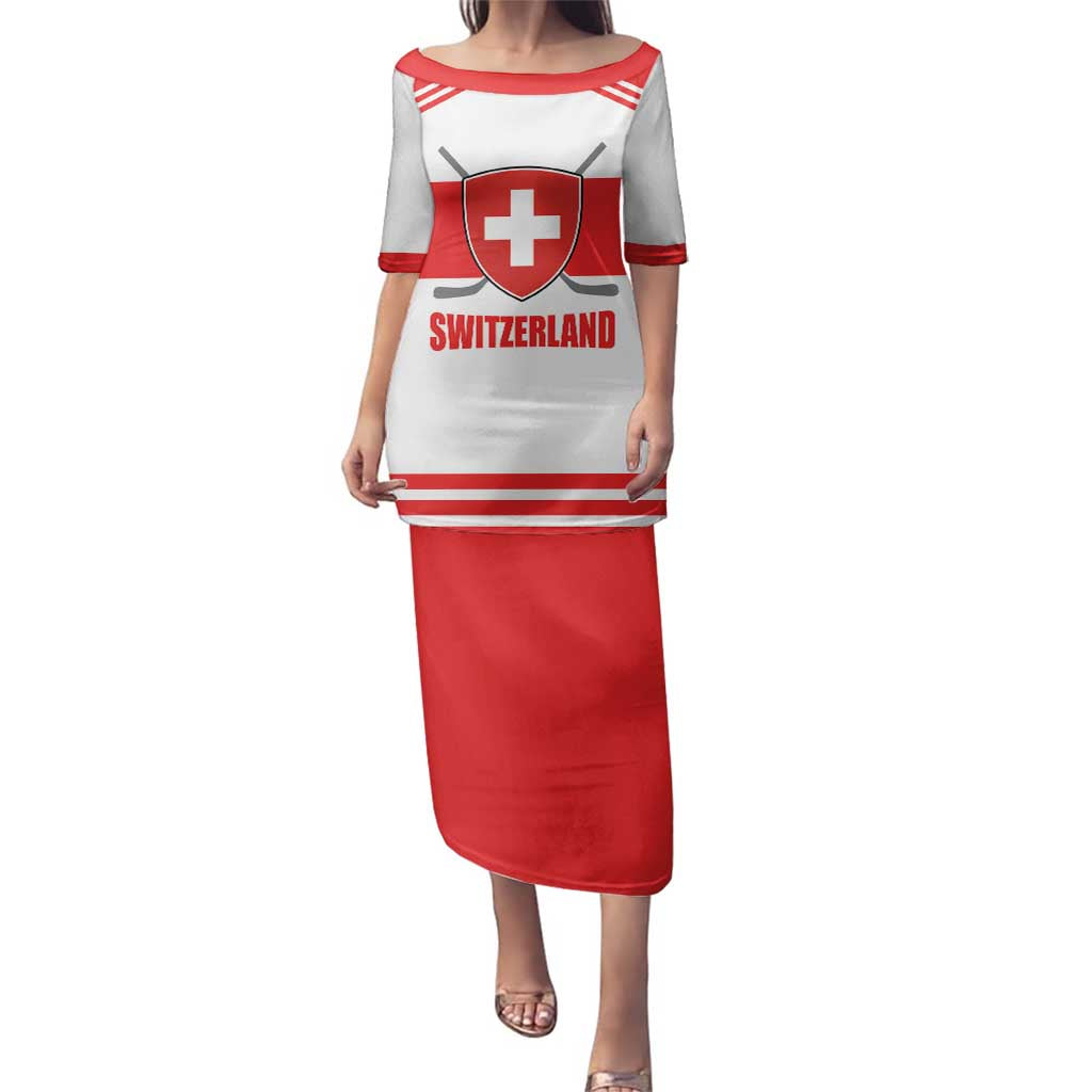 Custom Switzerland Ice Hockey Family Matching Puletasi and Hawaiian Shirt Come on La Nati