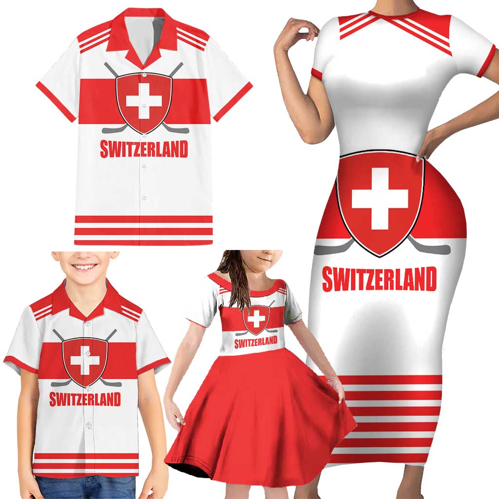 Custom Switzerland Ice Hockey Family Matching Short Sleeve Bodycon Dress and Hawaiian Shirt Come on La Nati
