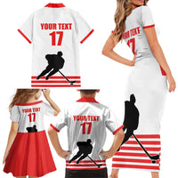 Custom Switzerland Ice Hockey Family Matching Short Sleeve Bodycon Dress and Hawaiian Shirt Come on La Nati