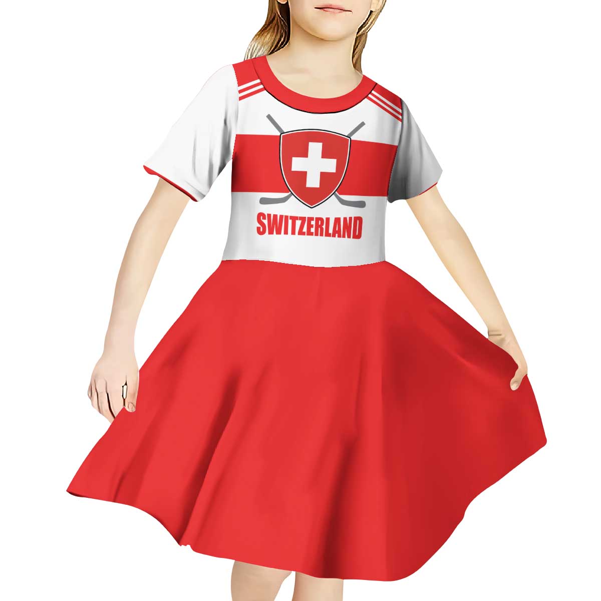 Custom Switzerland Ice Hockey Kid Short Sleeve Dress Come on La Nati