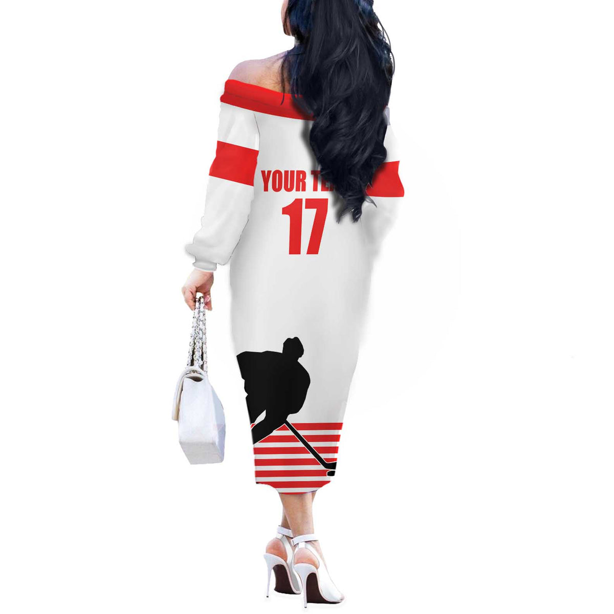 Custom Switzerland Ice Hockey Off The Shoulder Long Sleeve Dress Come on La Nati