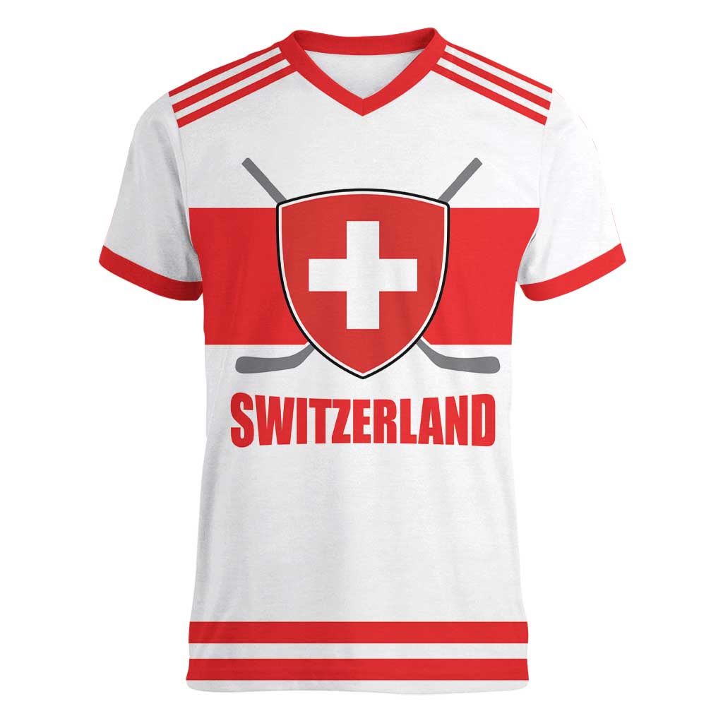 Custom Switzerland Ice Hockey Women V-Neck T-Shirt Come on La Nati