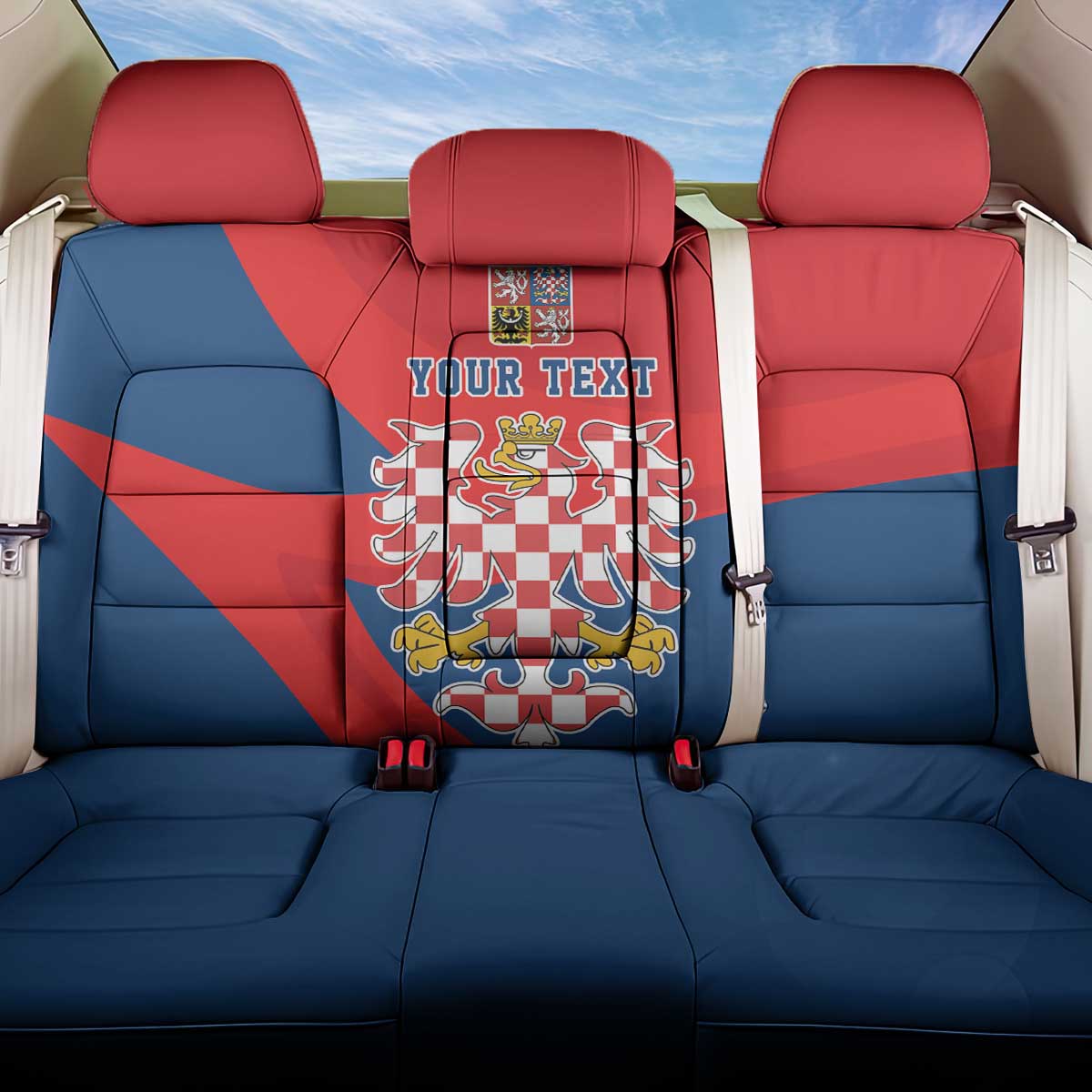 Personalized Coat of Arms of Moravia Back Car Seat Cover Gold-crowned White Red Checkered Eagle