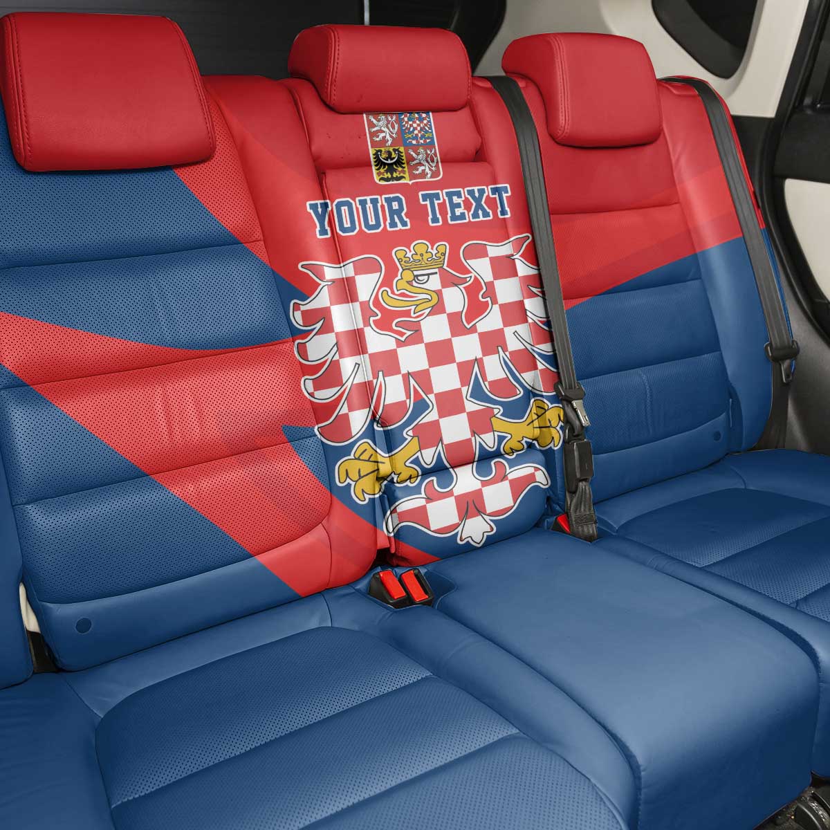 Personalized Coat of Arms of Moravia Back Car Seat Cover Gold-crowned White Red Checkered Eagle