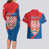 Personalized Coat of Arms of Moravia Couples Matching Long Sleeve Bodycon Dress and Hawaiian Shirt Gold-crowned White Red Checkered Eagle