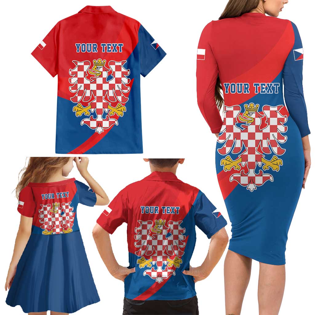 Personalized Coat of Arms of Moravia Family Matching Long Sleeve Bodycon Dress and Hawaiian Shirt Gold-crowned White Red Checkered Eagle