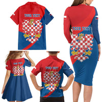Personalized Coat of Arms of Moravia Family Matching Long Sleeve Bodycon Dress and Hawaiian Shirt Gold-crowned White Red Checkered Eagle