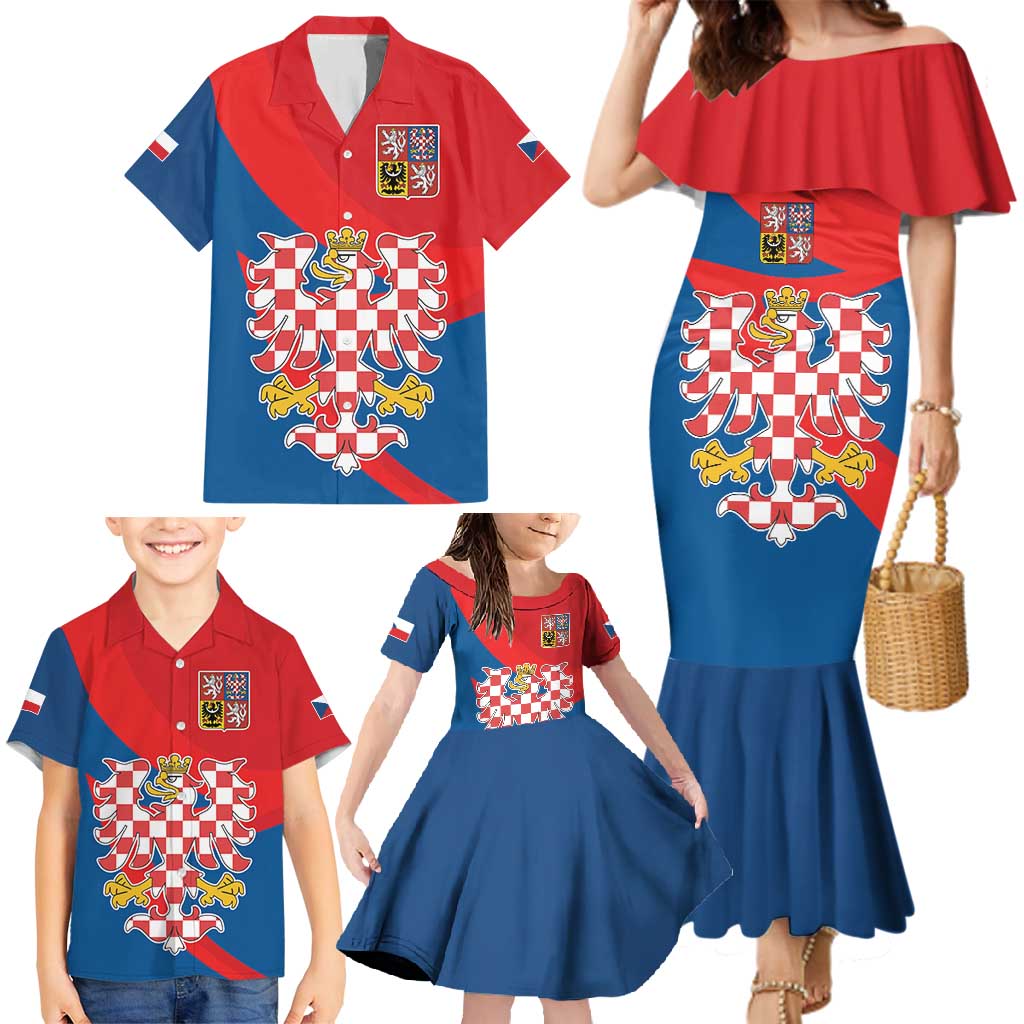 Personalized Coat of Arms of Moravia Family Matching Mermaid Dress and Hawaiian Shirt Gold-crowned White Red Checkered Eagle