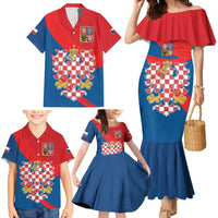 Personalized Coat of Arms of Moravia Family Matching Mermaid Dress and Hawaiian Shirt Gold-crowned White Red Checkered Eagle