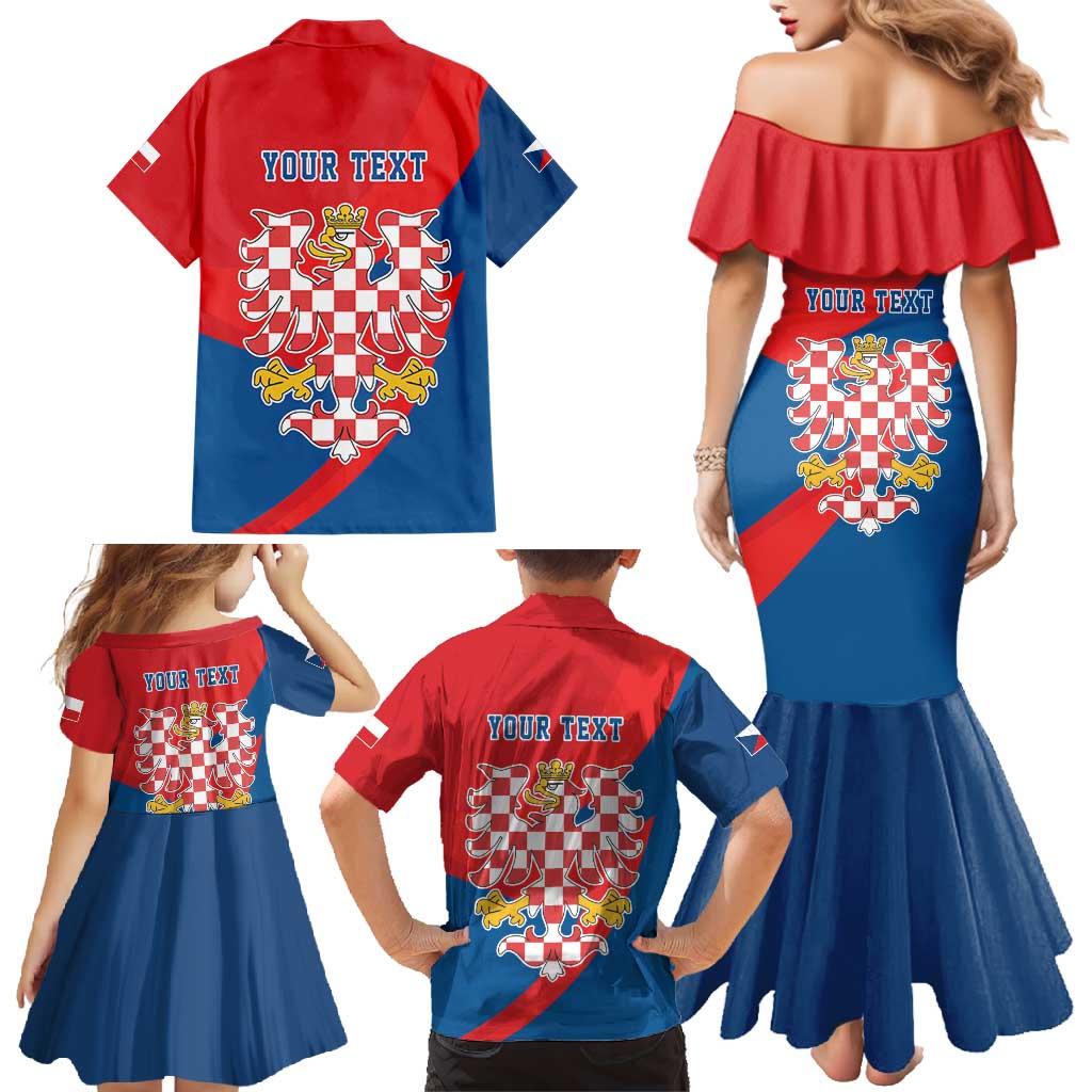 Personalized Coat of Arms of Moravia Family Matching Mermaid Dress and Hawaiian Shirt Gold-crowned White Red Checkered Eagle