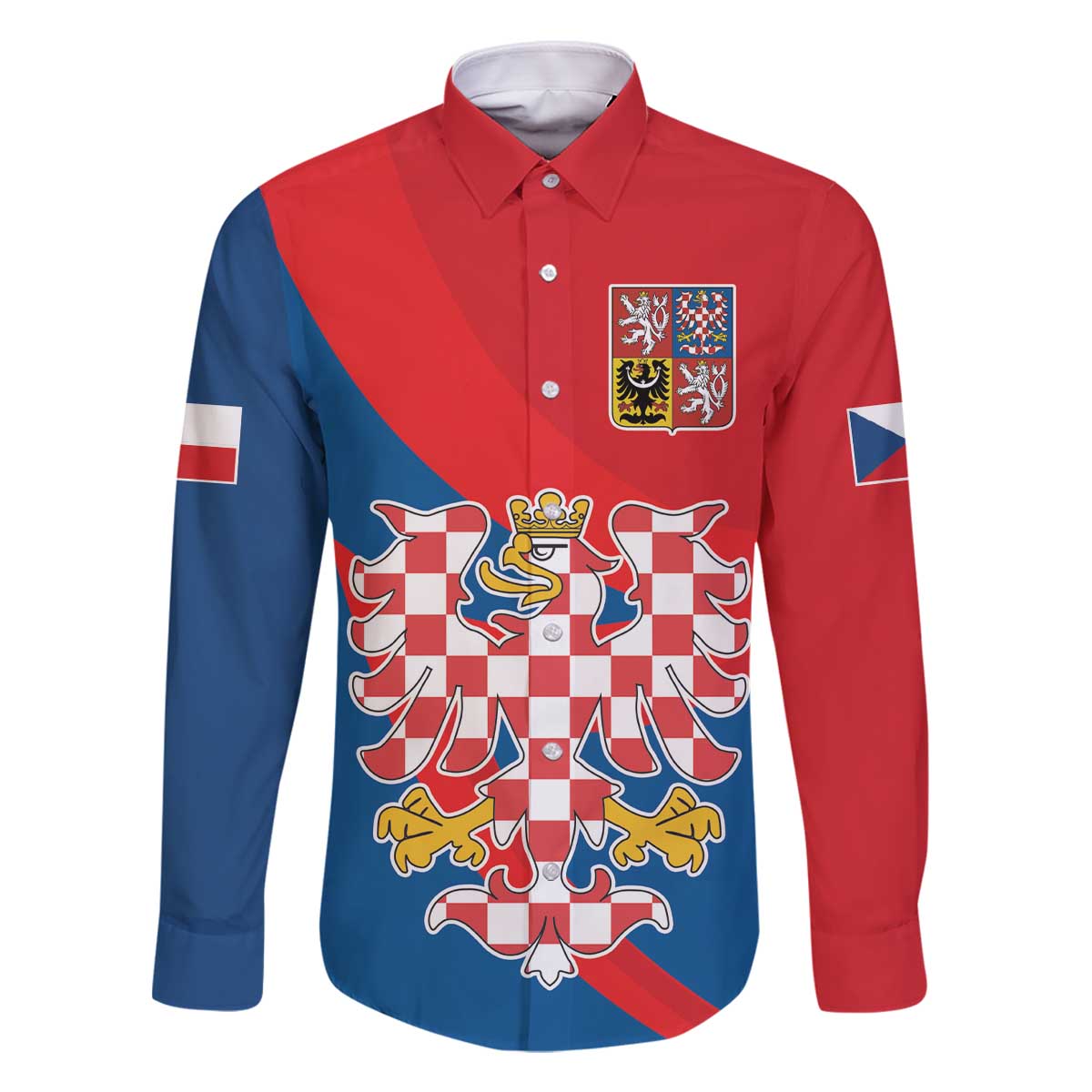 Personalized Coat of Arms of Moravia Family Matching Off The Shoulder Long Sleeve Dress and Hawaiian Shirt Gold-crowned White Red Checkered Eagle