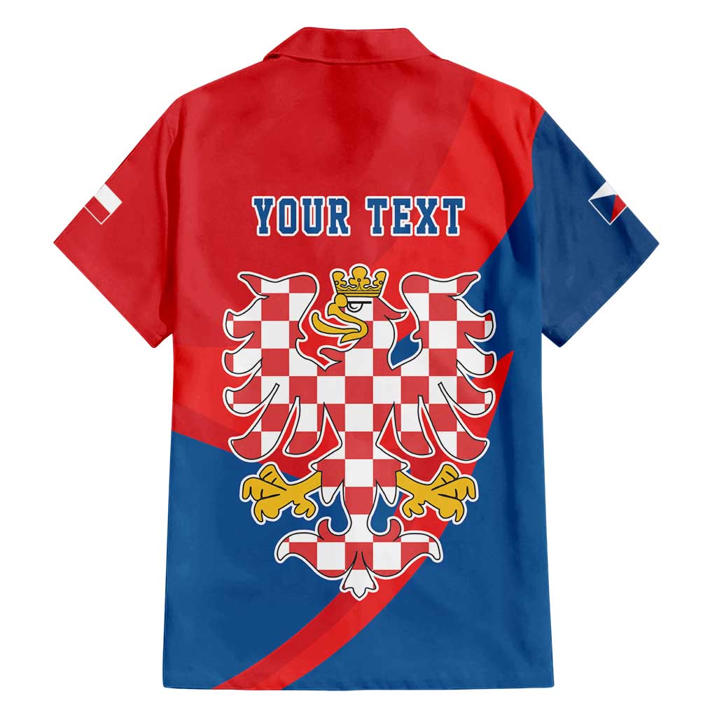 Personalized Coat of Arms of Moravia Family Matching Off Shoulder Maxi Dress and Hawaiian Shirt Gold-crowned White Red Checkered Eagle