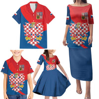 Personalized Coat of Arms of Moravia Family Matching Puletasi and Hawaiian Shirt Gold-crowned White Red Checkered Eagle