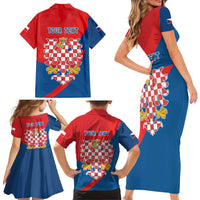 Personalized Coat of Arms of Moravia Family Matching Short Sleeve Bodycon Dress and Hawaiian Shirt Gold-crowned White Red Checkered Eagle
