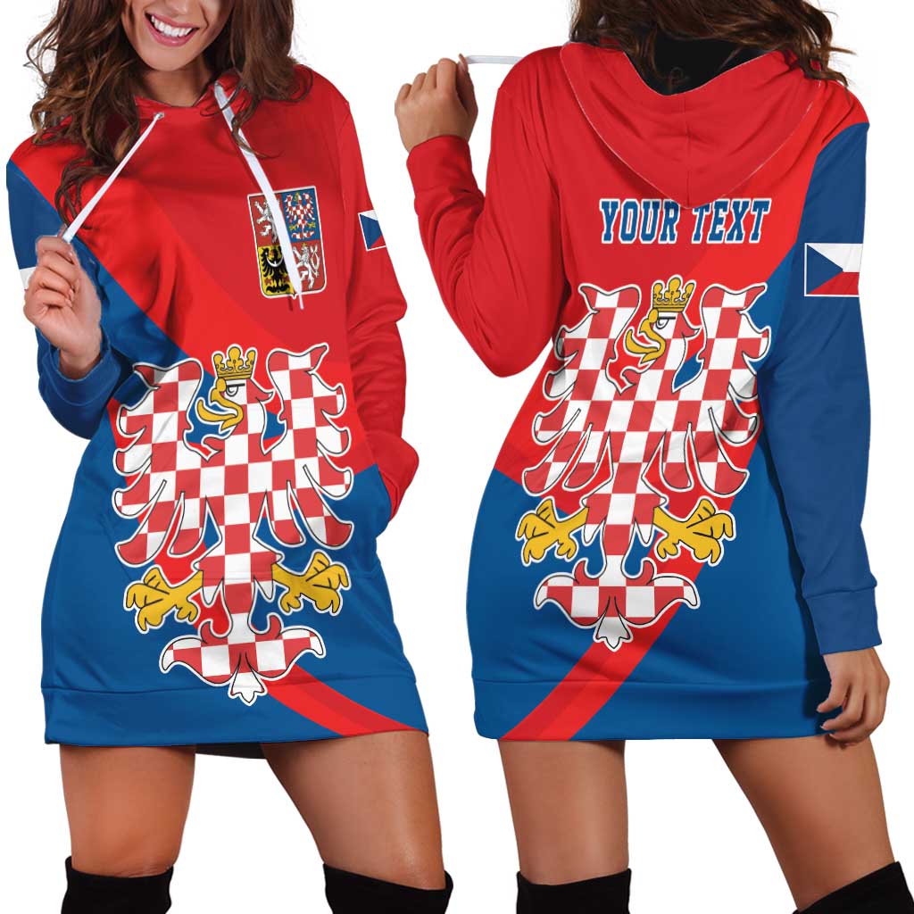 Personalized Coat of Arms of Moravia Hoodie Dress Gold-crowned White Red Checkered Eagle