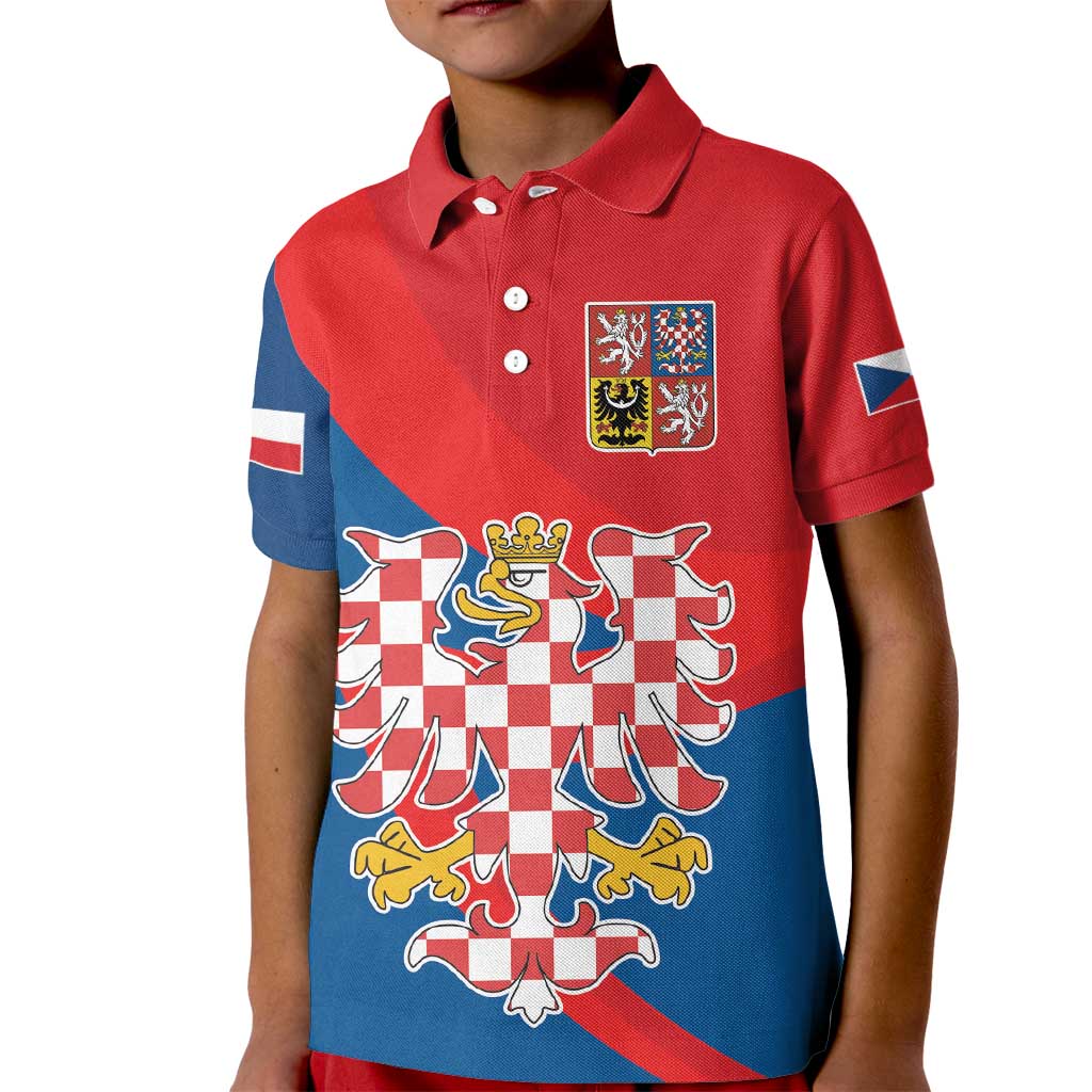 Personalized Coat of Arms of Moravia Kid Polo Shirt Gold-crowned White Red Checkered Eagle