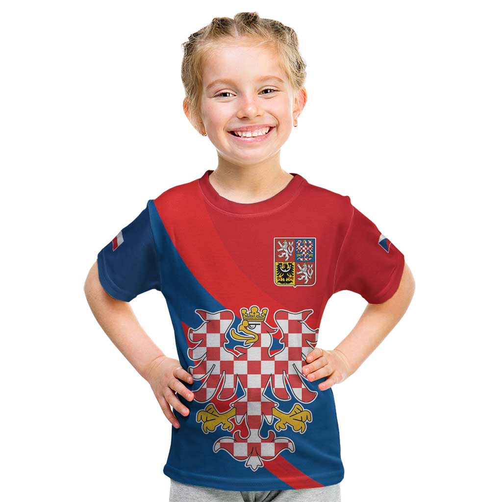 Personalized Coat of Arms of Moravia Kid T Shirt Gold-crowned White Red Checkered Eagle