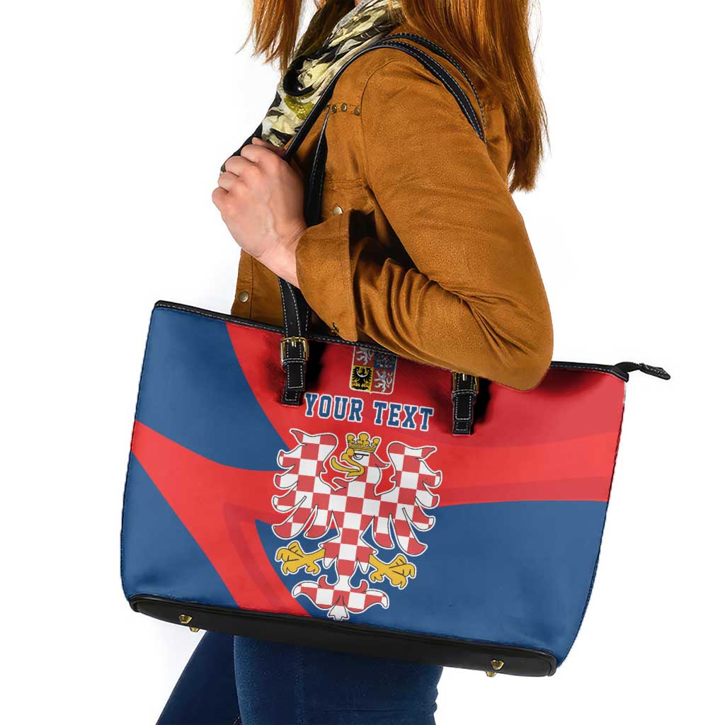 Personalized Coat of Arms of Moravia Leather Tote Bag Gold-crowned White Red Checkered Eagle