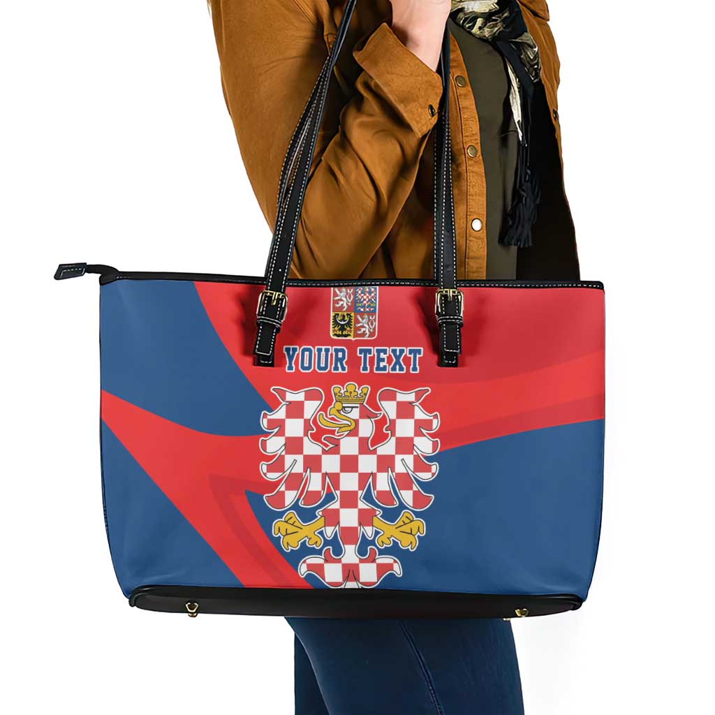 Personalized Coat of Arms of Moravia Leather Tote Bag Gold-crowned White Red Checkered Eagle