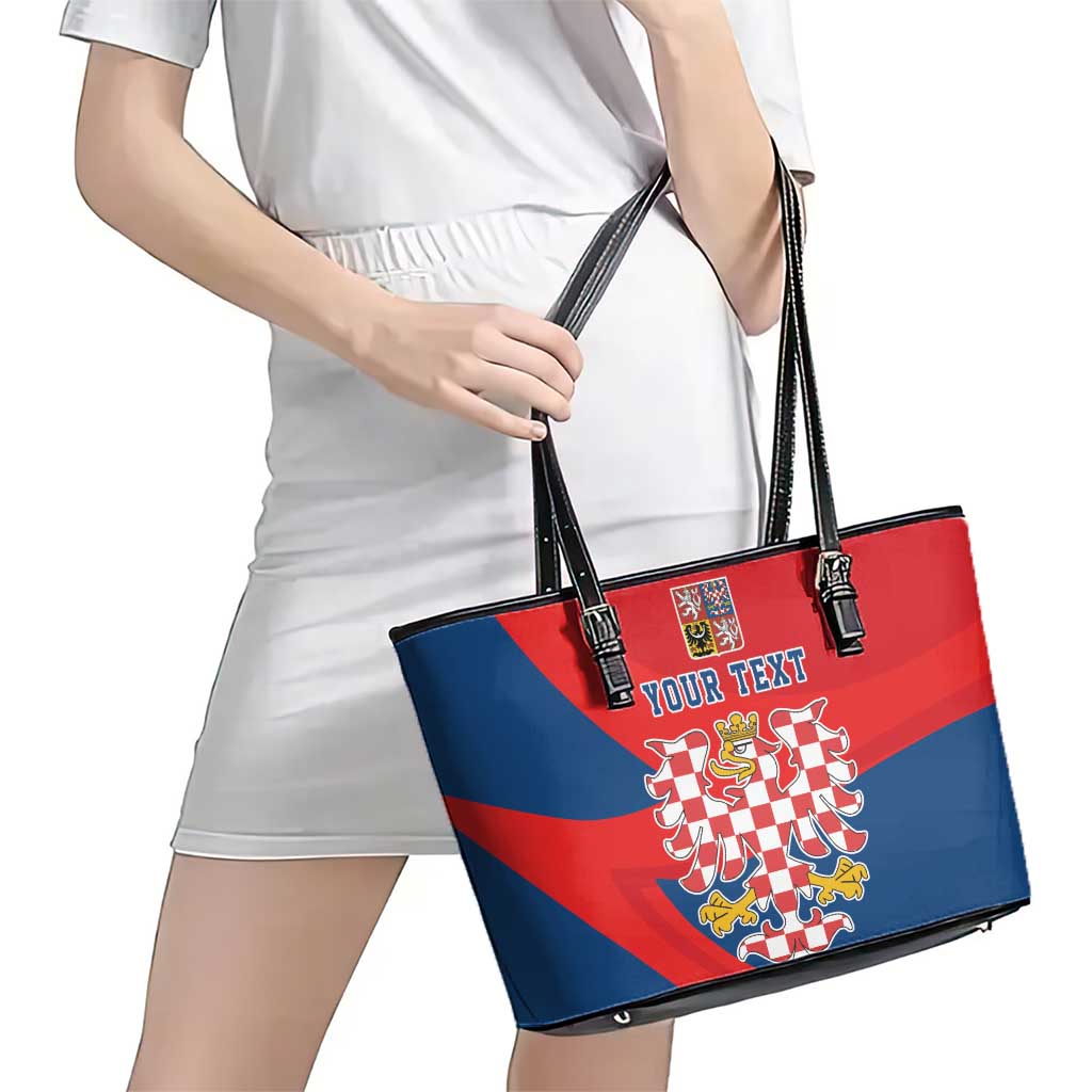 Personalized Coat of Arms of Moravia Leather Tote Bag Gold-crowned White Red Checkered Eagle