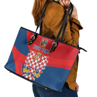 Personalized Coat of Arms of Moravia Leather Tote Bag Gold-crowned White Red Checkered Eagle