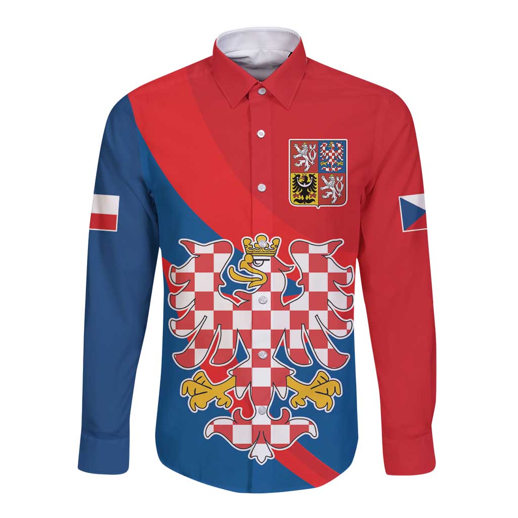 Personalized Coat of Arms of Moravia Long Sleeve Button Shirt Gold-crowned White Red Checkered Eagle
