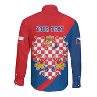 Personalized Coat of Arms of Moravia Long Sleeve Button Shirt Gold-crowned White Red Checkered Eagle