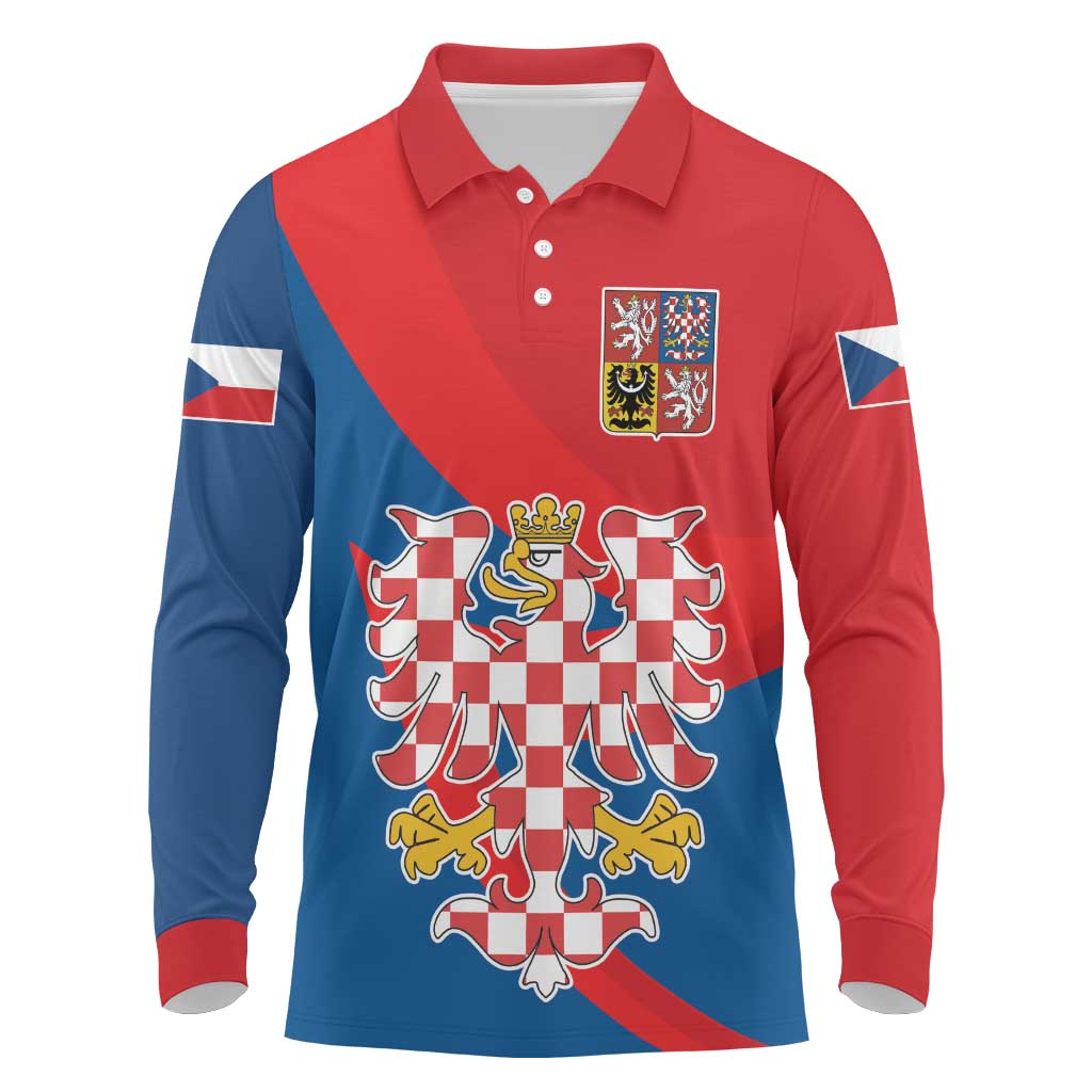 Personalized Coat of Arms of Moravia Long Sleeve Polo Shirt Gold-crowned White Red Checkered Eagle LT17 - Wonder Print Shop