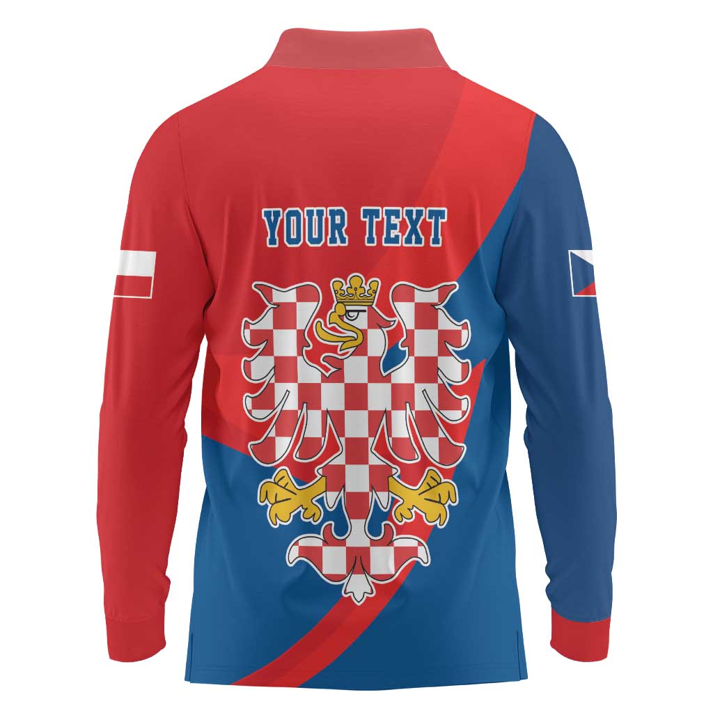 Personalized Coat of Arms of Moravia Long Sleeve Polo Shirt Gold-crowned White Red Checkered Eagle LT17 - Wonder Print Shop