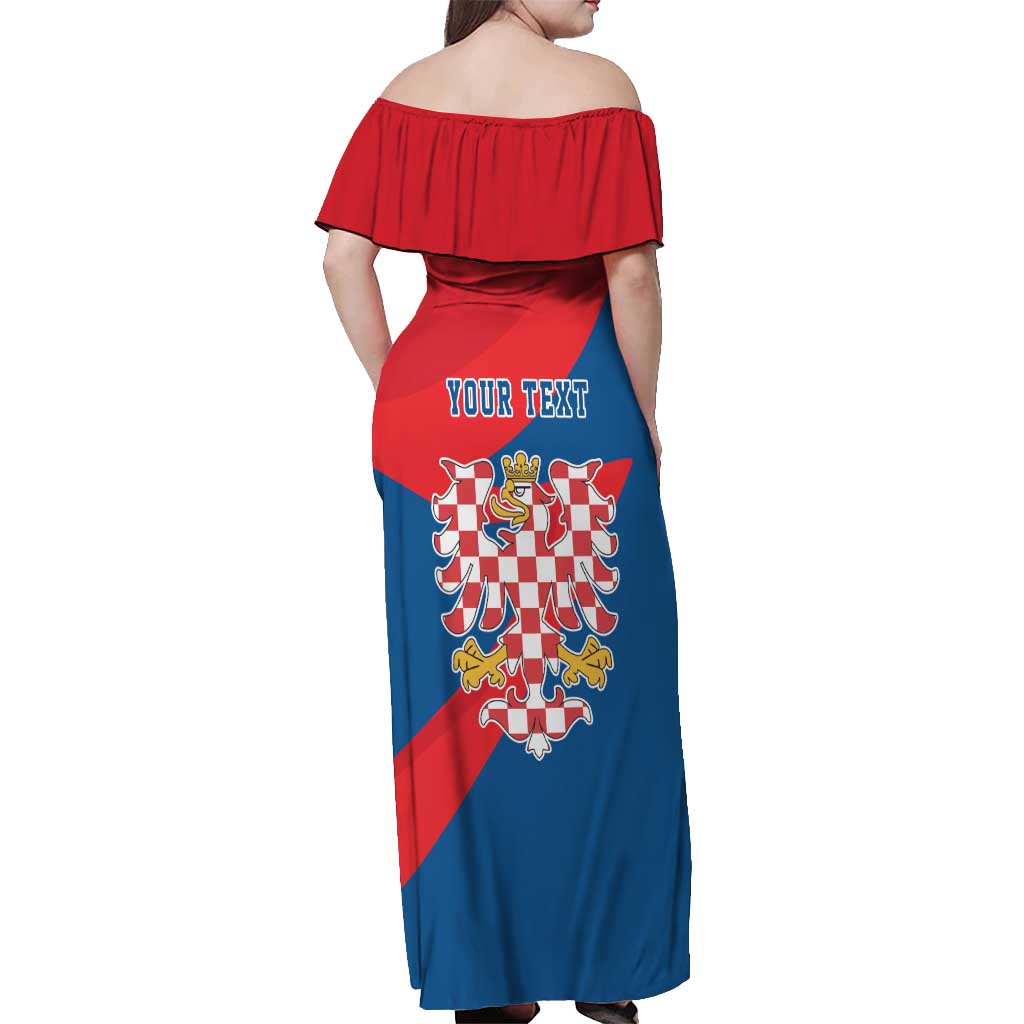 Personalized Coat of Arms of Moravia Off Shoulder Maxi Dress Gold-crowned White Red Checkered Eagle LT17 - Wonder Print Shop