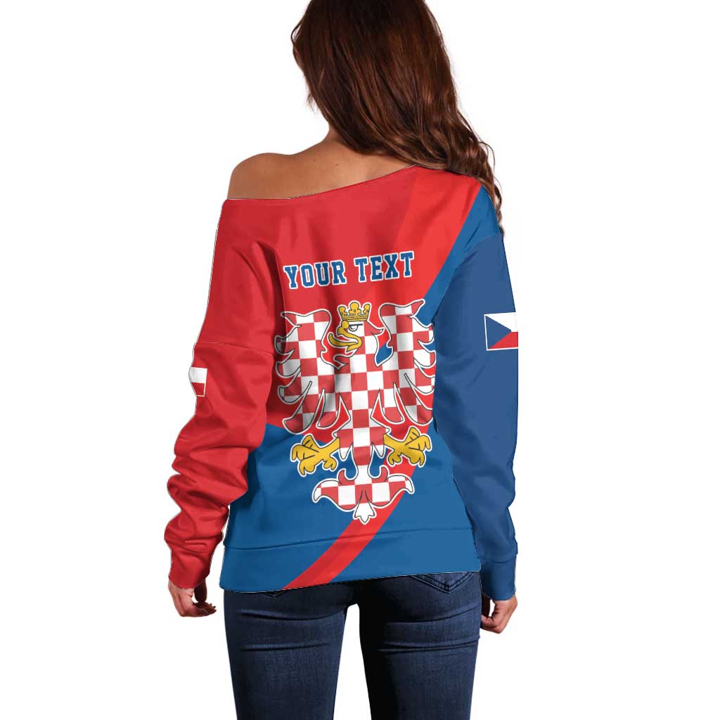 Personalized Coat of Arms of Moravia Off Shoulder Sweater Gold-crowned White Red Checkered Eagle LT17 - Wonder Print Shop