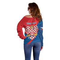 Personalized Coat of Arms of Moravia Off Shoulder Sweater Gold-crowned White Red Checkered Eagle LT17 - Wonder Print Shop