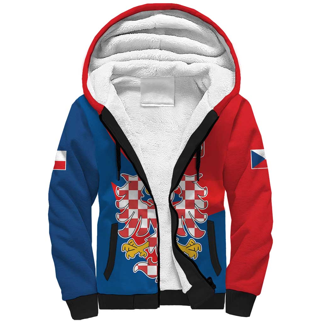 Personalized Coat of Arms of Moravia Sherpa Hoodie Gold-crowned White Red Checkered Eagle LT17 - Wonder Print Shop