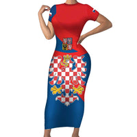 Personalized Coat of Arms of Moravia Short Sleeve Bodycon Dress Gold-crowned White Red Checkered Eagle LT17 - Wonder Print Shop