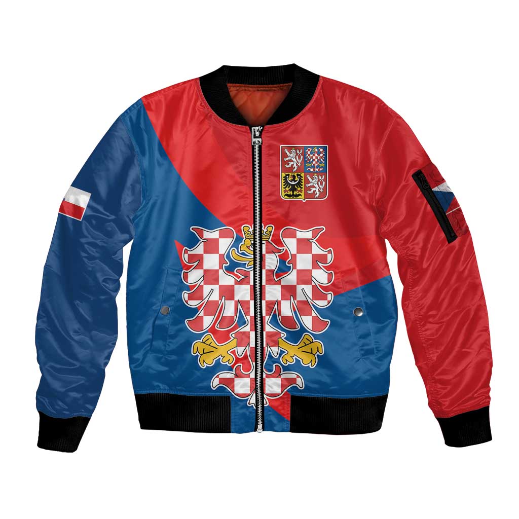 Personalized Coat of Arms of Moravia Sleeve Zip Bomber Jacket Gold-crowned White Red Checkered Eagle LT17 - Wonder Print Shop