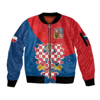 Personalized Coat of Arms of Moravia Sleeve Zip Bomber Jacket Gold-crowned White Red Checkered Eagle LT17 - Wonder Print Shop