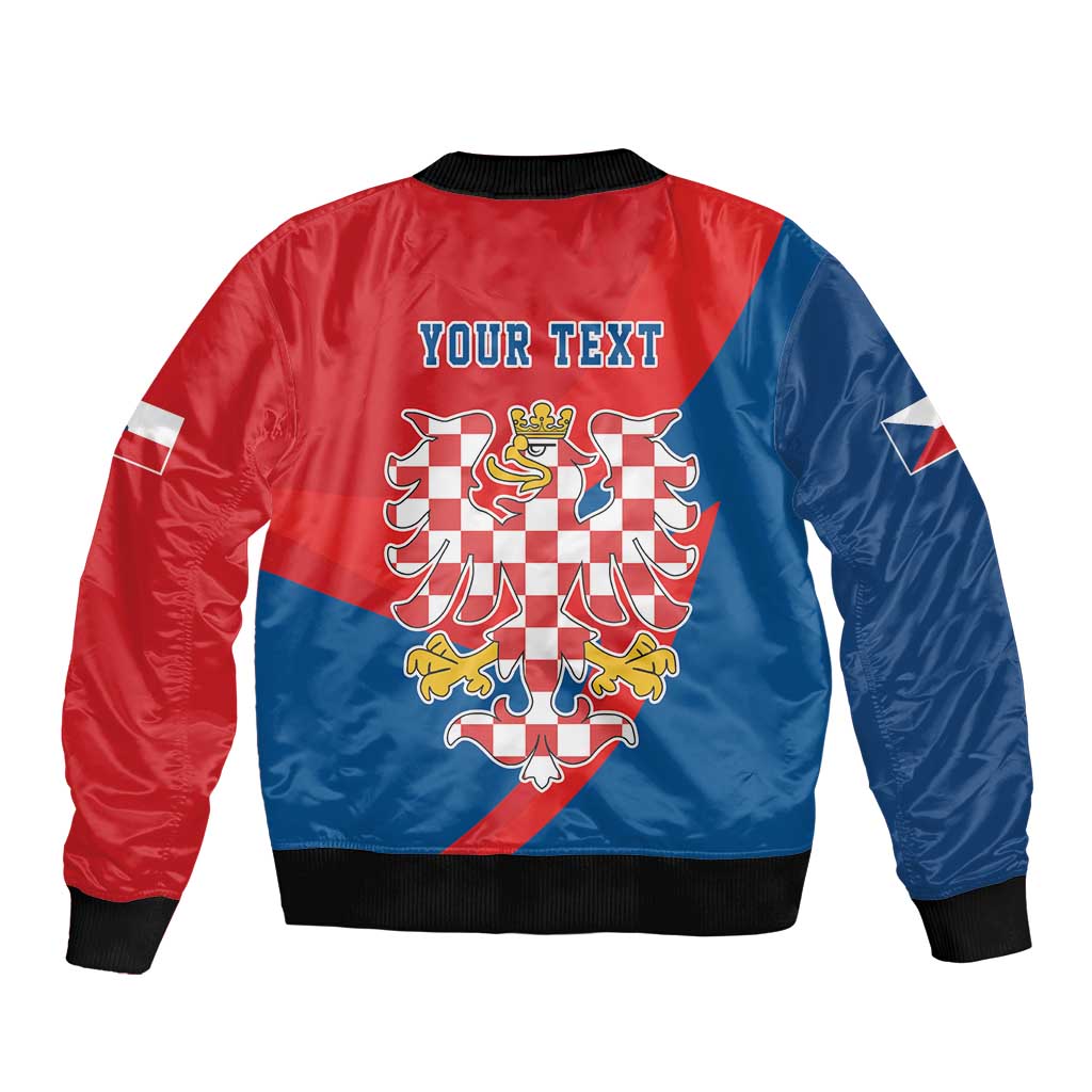 Personalized Coat of Arms of Moravia Sleeve Zip Bomber Jacket Gold-crowned White Red Checkered Eagle LT17 - Wonder Print Shop