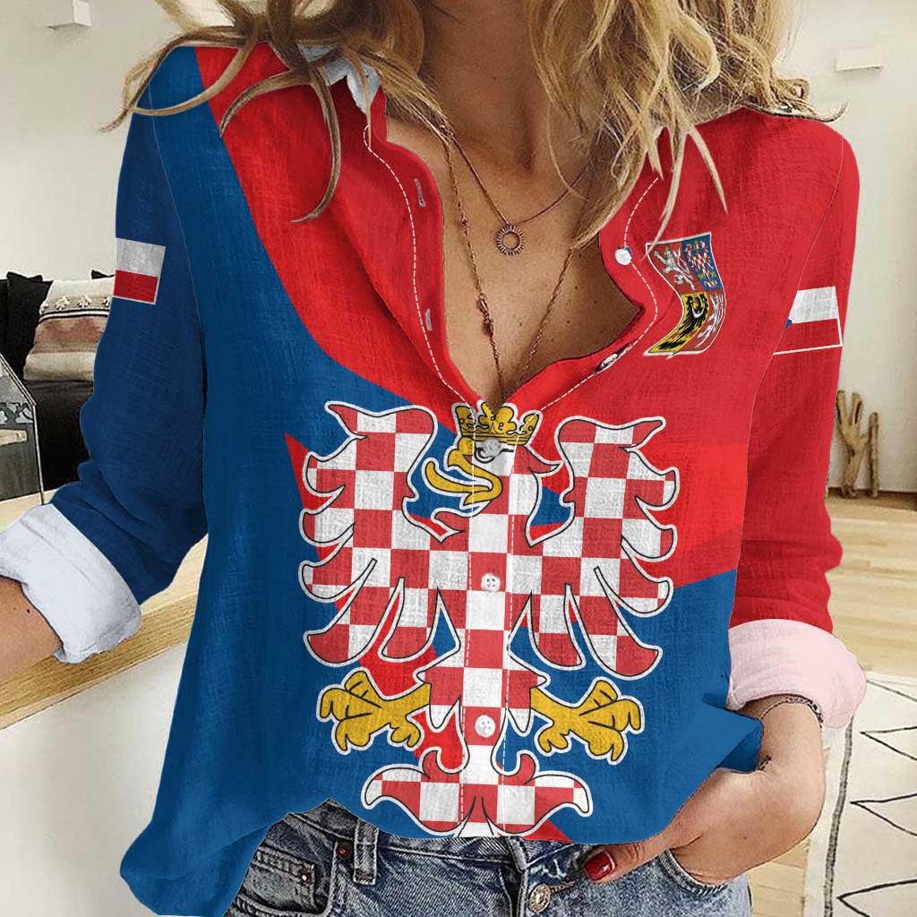 Personalized Coat of Arms of Moravia Women Casual Shirt Gold-crowned White Red Checkered Eagle LT17 - Wonder Print Shop