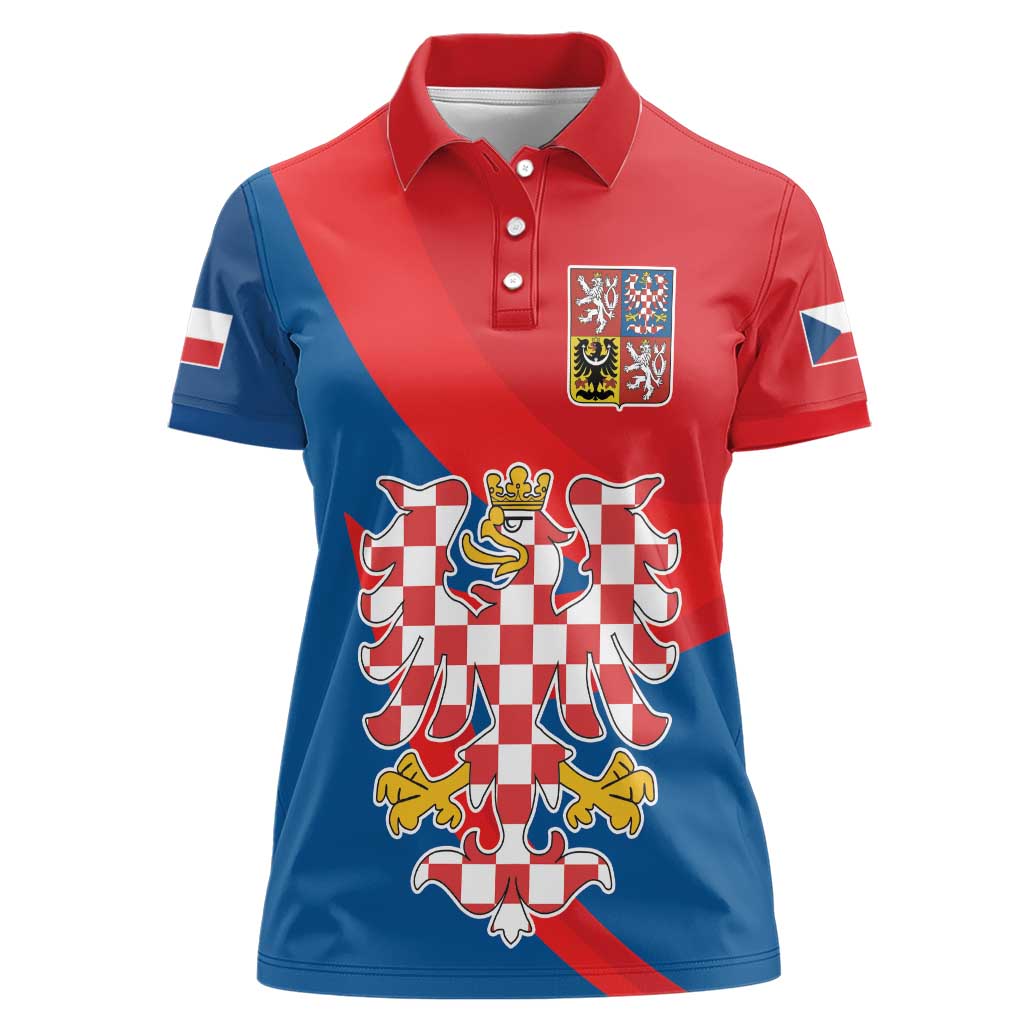 Personalized Coat of Arms of Moravia Women Polo Shirt Gold-crowned White Red Checkered Eagle LT17 - Wonder Print Shop