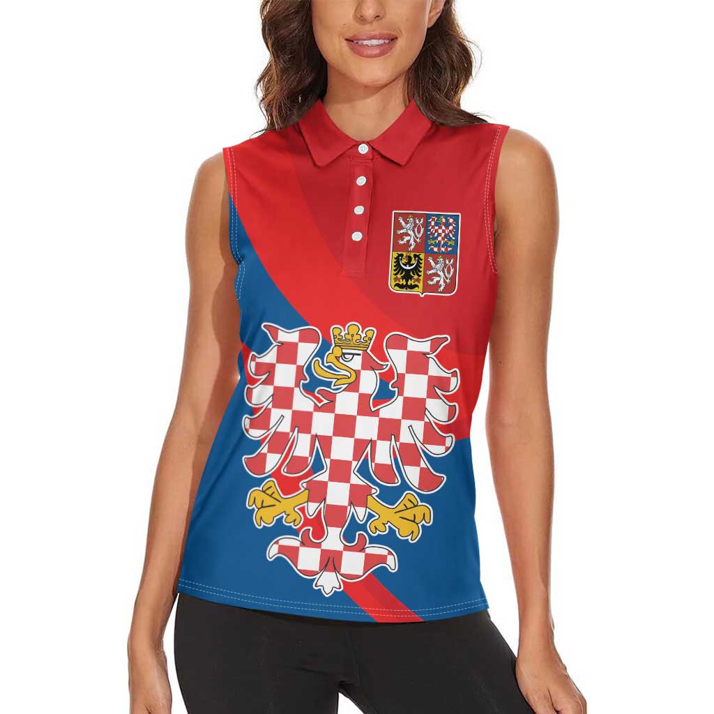Personalized Coat of Arms of Moravia Women Sleeveless Polo Shirt Gold-crowned White Red Checkered Eagle LT17 - Wonder Print Shop
