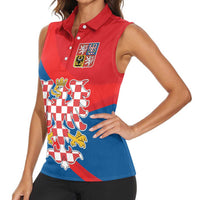Personalized Coat of Arms of Moravia Women Sleeveless Polo Shirt Gold-crowned White Red Checkered Eagle LT17 - Wonder Print Shop