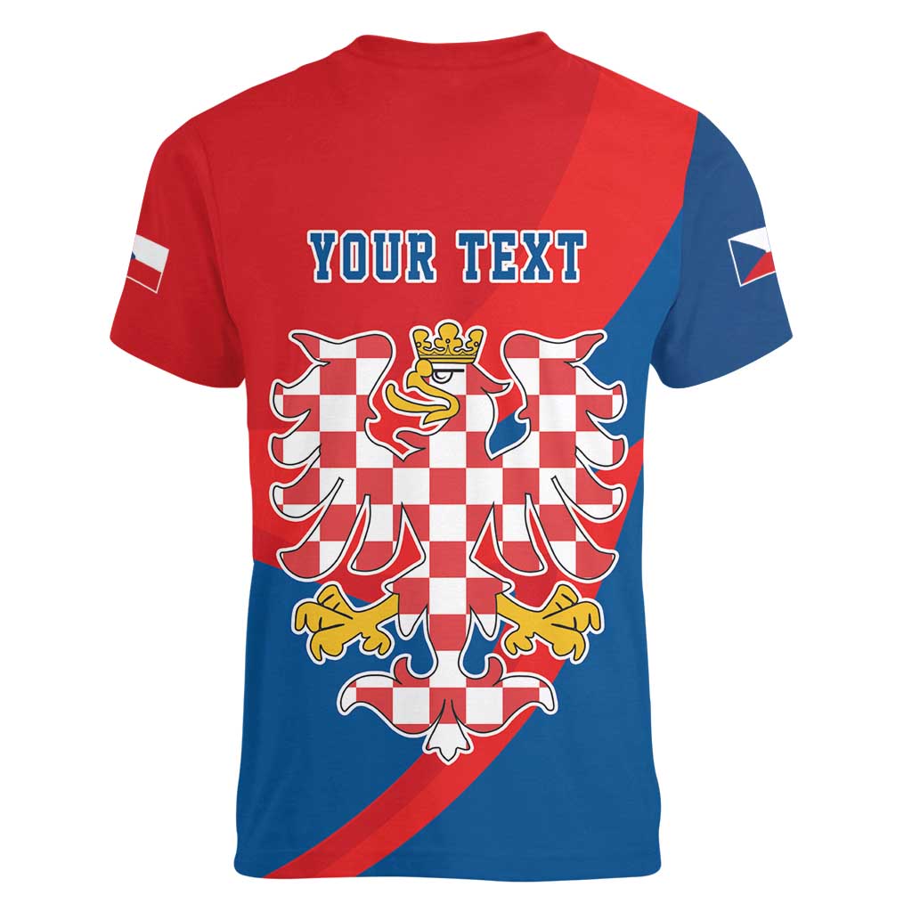 Personalized Coat of Arms of Moravia Women V-Neck T-Shirt Gold-crowned White Red Checkered Eagle LT17 - Wonder Print Shop