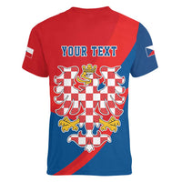 Personalized Coat of Arms of Moravia Women V-Neck T-Shirt Gold-crowned White Red Checkered Eagle LT17 - Wonder Print Shop