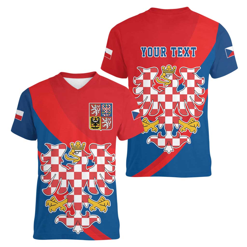 Personalized Coat of Arms of Moravia Women V-Neck T-Shirt Gold-crowned White Red Checkered Eagle LT17 - Wonder Print Shop